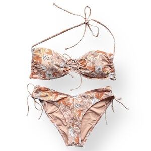 J. Crew Ruched Halter Bikini XL Top M Bottom Zinnia‎ Floral peach orange strappy